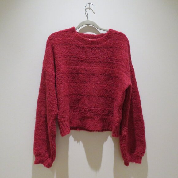 JOIE Blanche Crew Neck Alpaca Wool Blend Sweater in Fuchsia Red Quiet Luxury - Picture 2 of 14